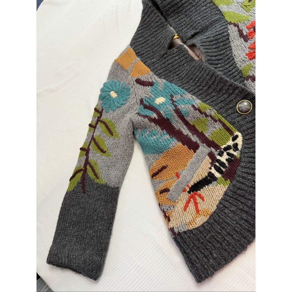Leifsdottir Anthropologie Embroidered Monkey Jungle Sweater Cardigan Size Medium - Picture 4 of 13